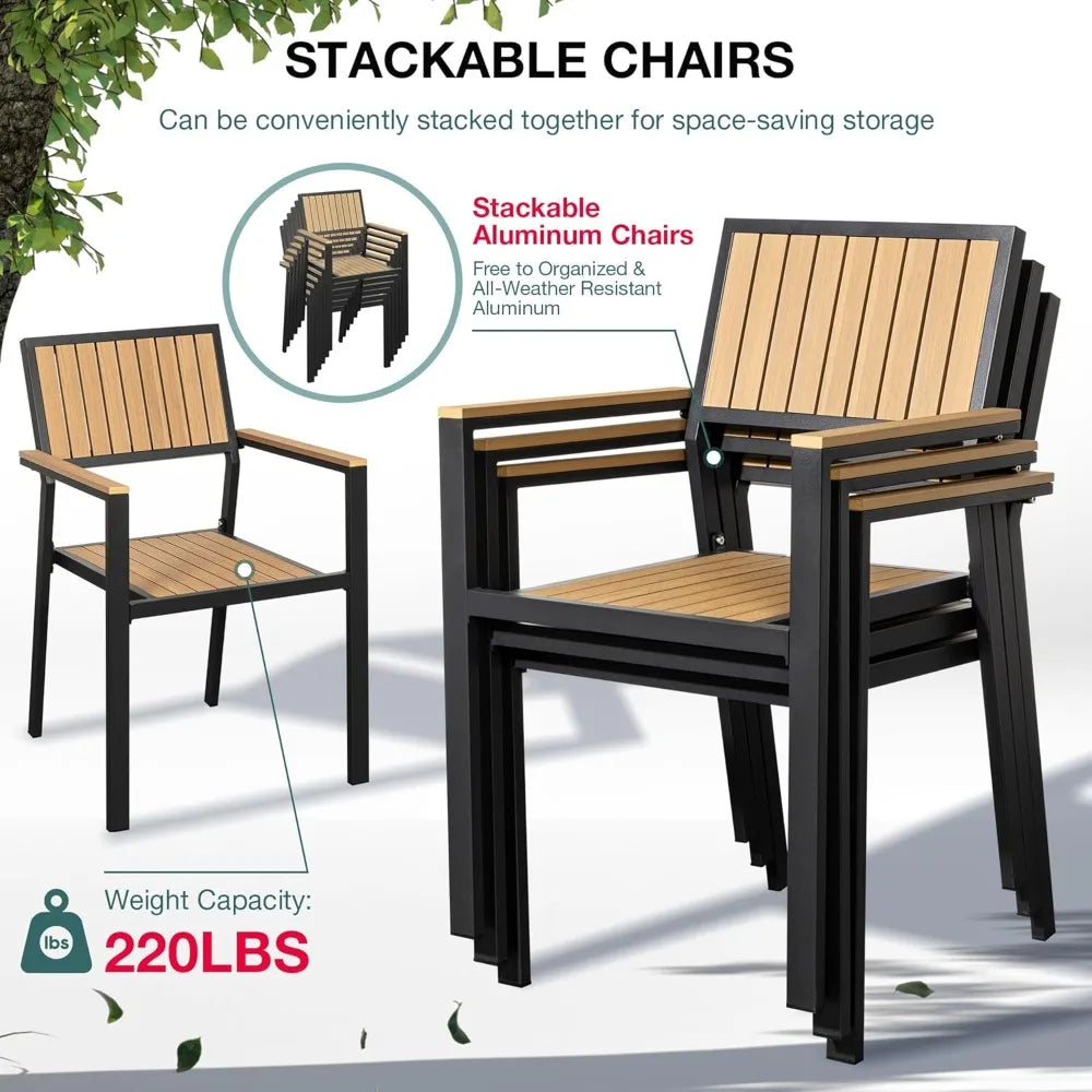 Patio Dining Set Outdoor Aluminum Furniture With Plastic Wood Tabletop Modern Style