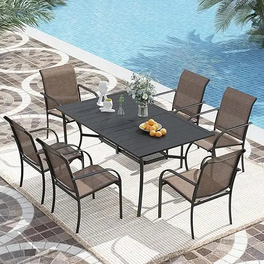 7-Piece Outdoor Patio Dining Set Weather-Resistant Powder-Coated Stackable Chairs