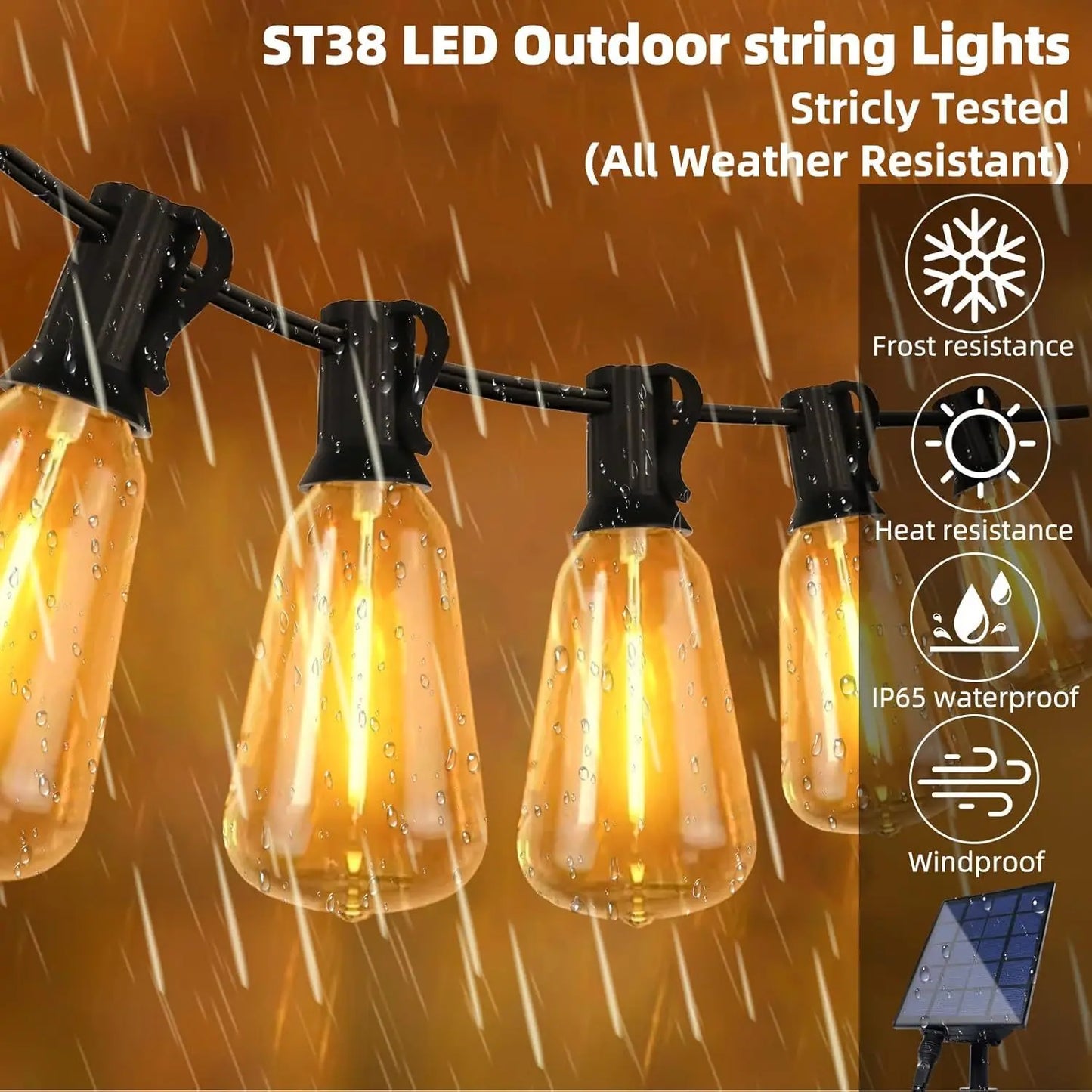WUZHISHANG Solar-Powered Outdoor Globe String Lights Dimmable LEDs Remote Control