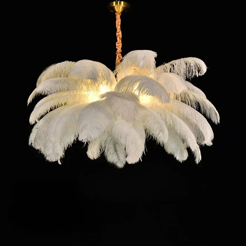 Nordic Ostrich Feather Led Pendant Lamp Living Room Feather Lamp Bedroom Home Decor Indoor Lighting Hanging Light Fixture luster