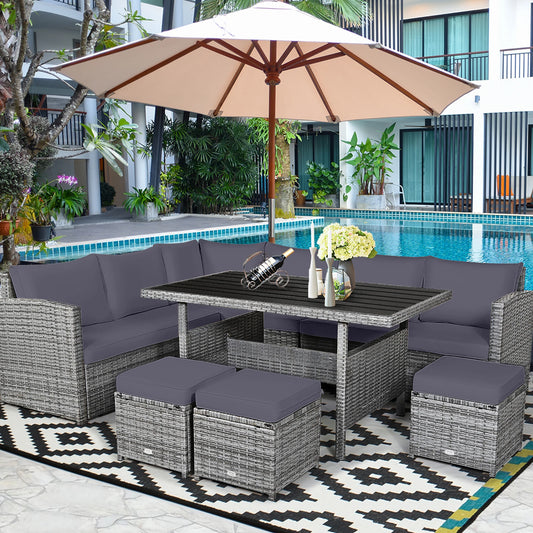 HOMASIS 7 Piece Patio Rattan Dining Set Sectional Sofa Ottomans