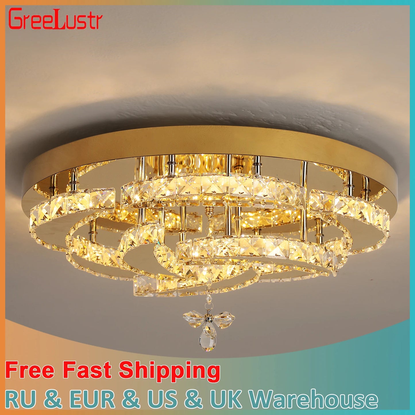 GreeLustr Flower LED Crystal Ceiling Chandelier Lighting Fixture