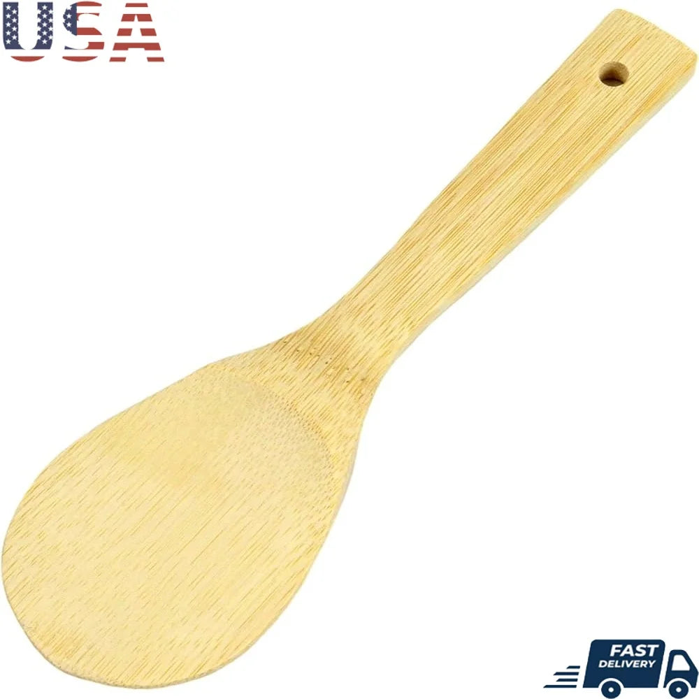 9 Inch Bamboo Wooden Wok Paddle Durable One Piece Construction Eco Friendly Kitchen Utensil Handwash Recommended Natural Finish
