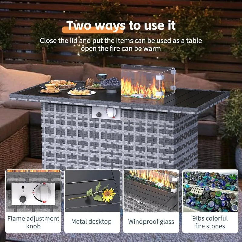 Patio Furnishings Featuring Firepit Table Rattan Exterior Weatherproof Sectional Set