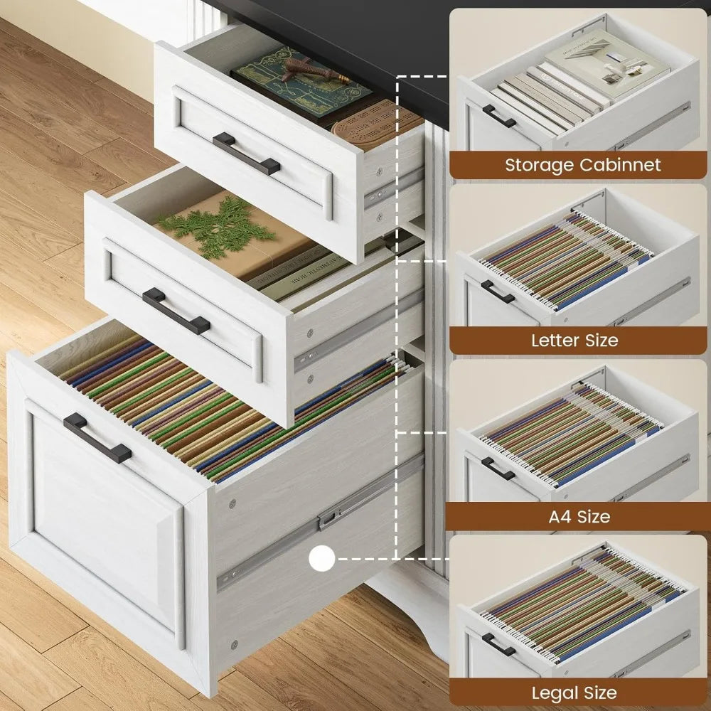 Farmhouse Executive Desk Computer Desk With Storage Drawers And Power Outlet For Home Office