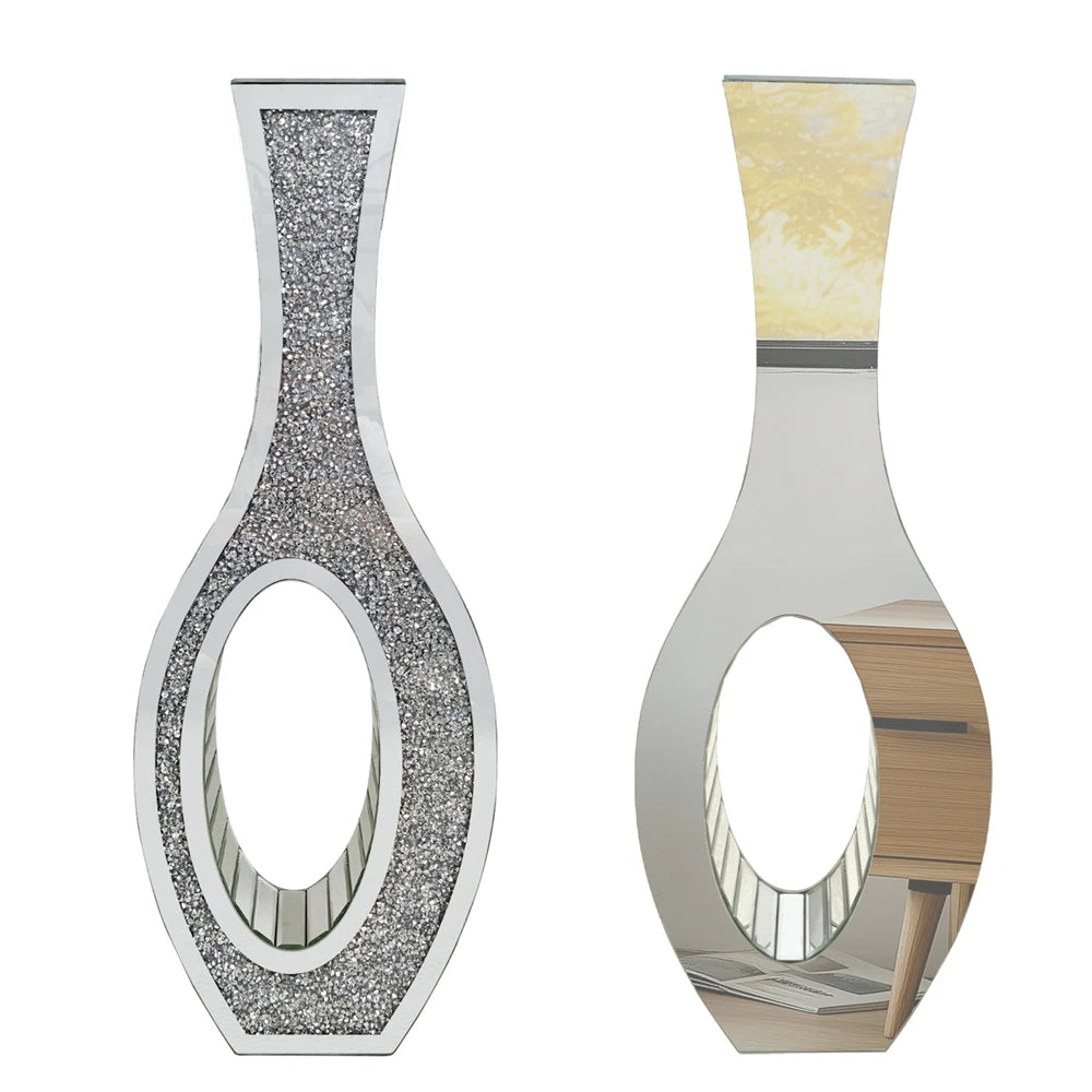 Function Luxurious Silver Mirrored Floorstanding Vase With Exquisite Diamond Accents