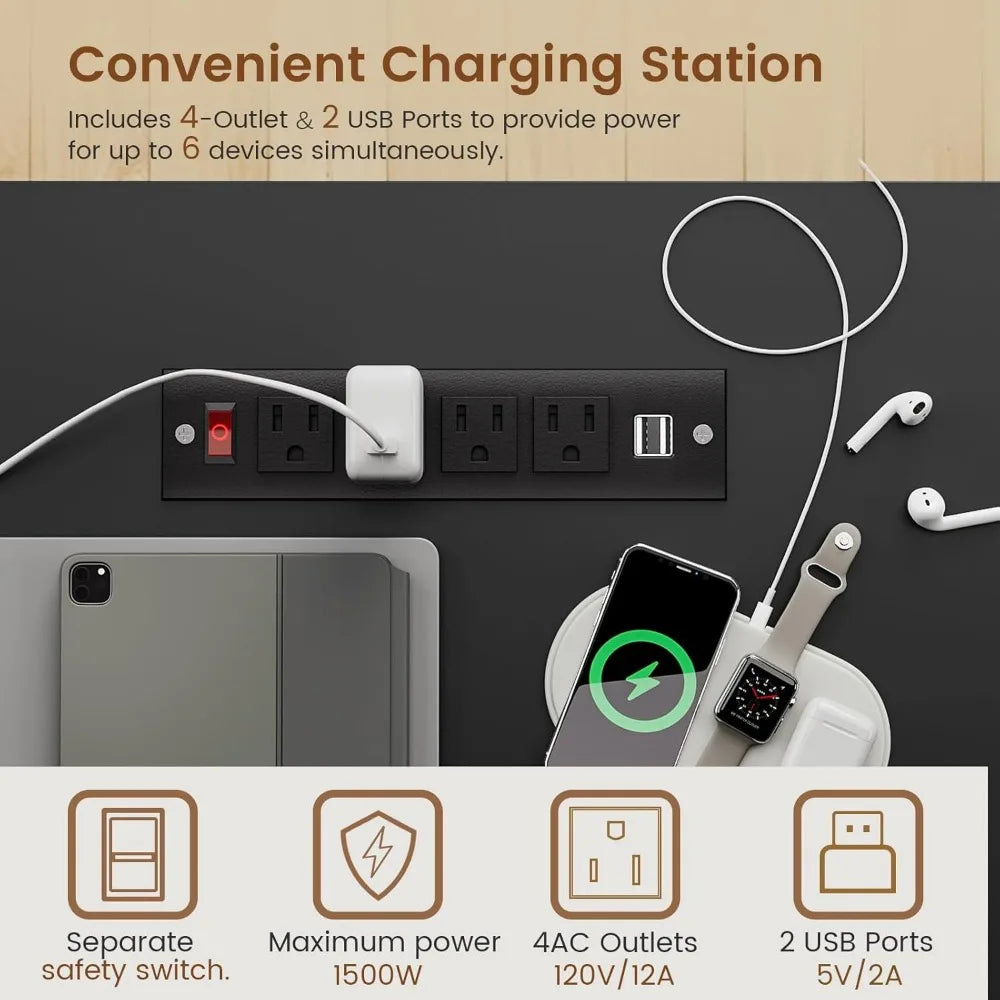 Farmhouse Executive Desk Computer Desk With Storage Drawers And Power Outlet For Home Office