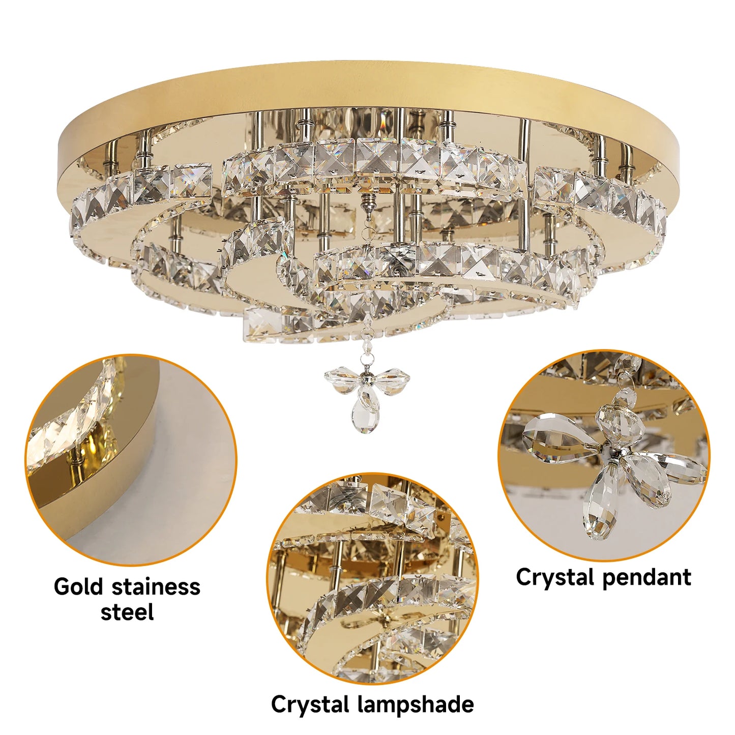 VETRULUS Crystal Ceiling Lamp Dimmable Led Chandelier