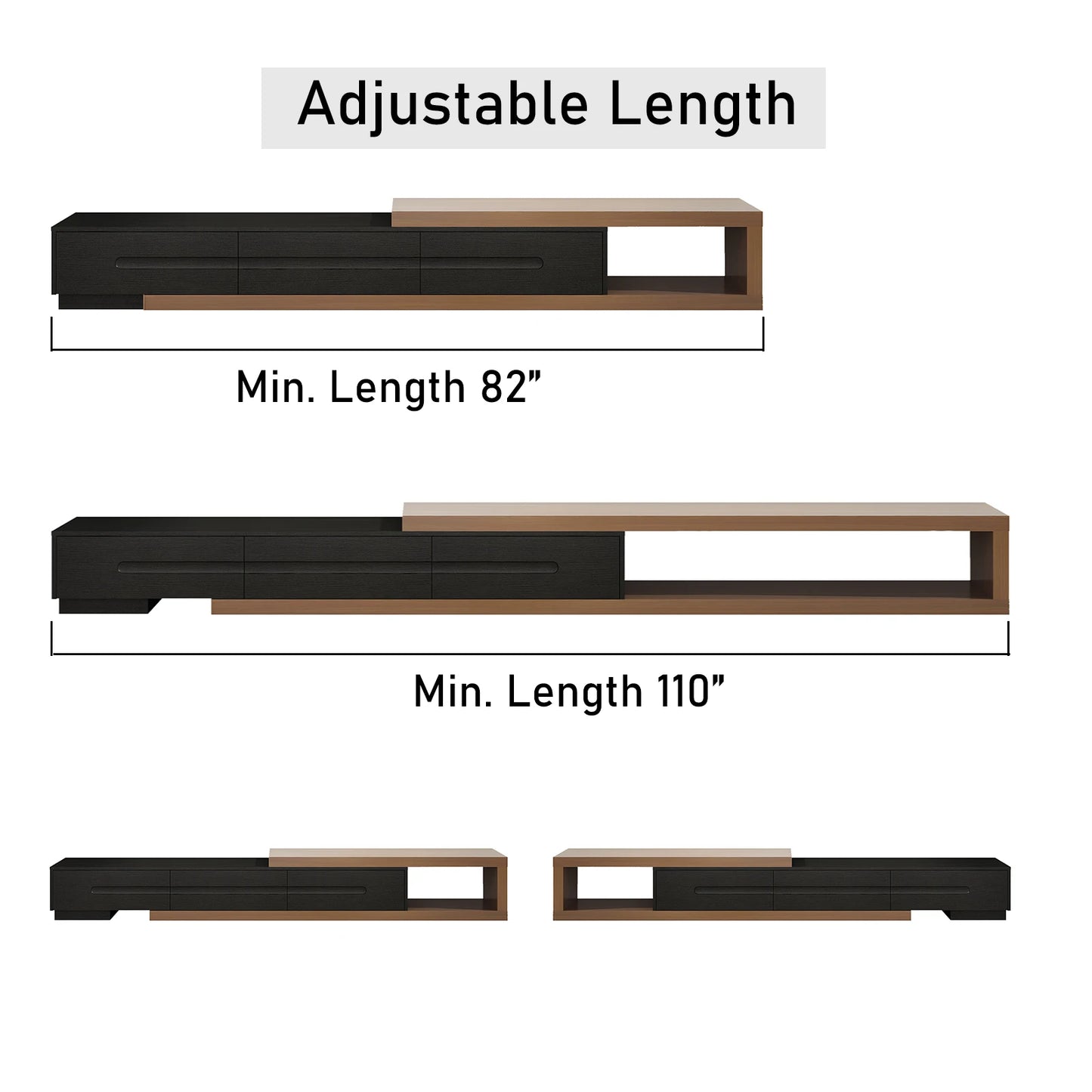 QiaoShiRen Extendable TV Stand Reversible Wood Media Console OpenStorageShelf Drawers