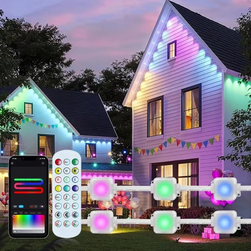 MIMIRG Outdoor RGB LED Lights Bluetooth IP67 Waterproof Eaves Lighting With App Remote And Music Sync Timer