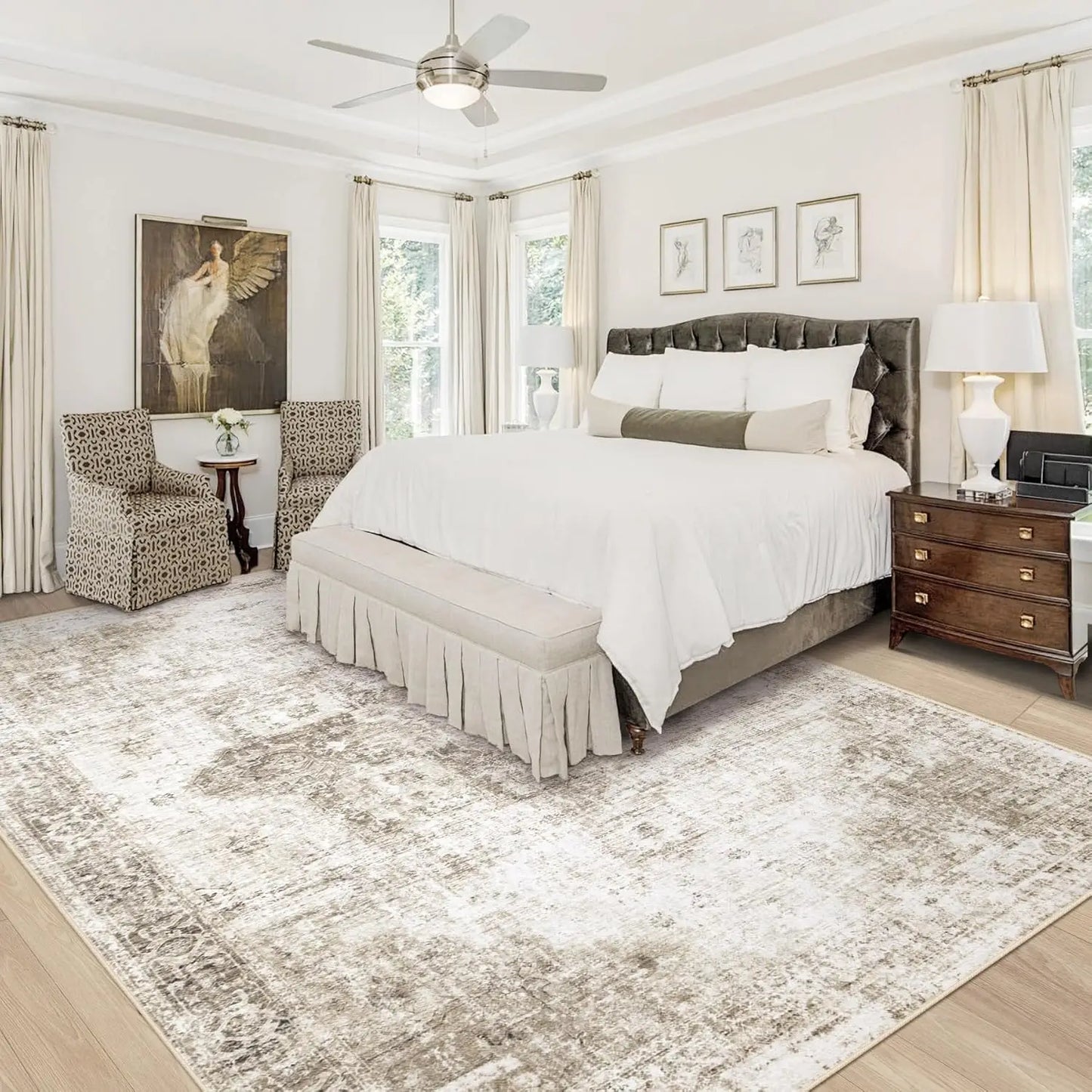 Vintage Boho Medallion Rugs Washable Soft Low-Pile Non-Slip Indoor Carpet