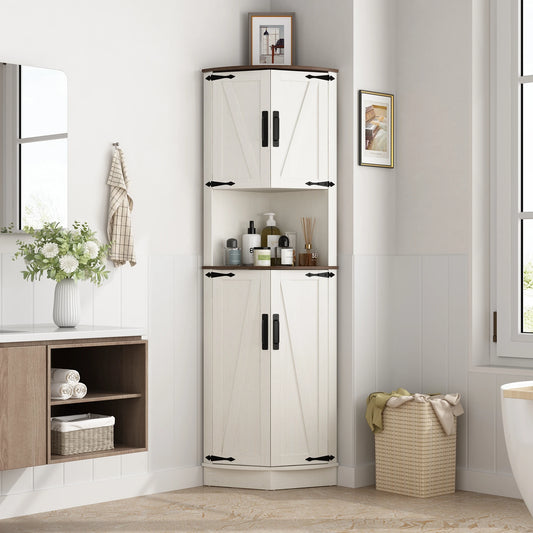 QiaoShiRenHign Farmhouse Bathroom Storage Tall Cabinet With Barn Doors And Adjustable Shelf