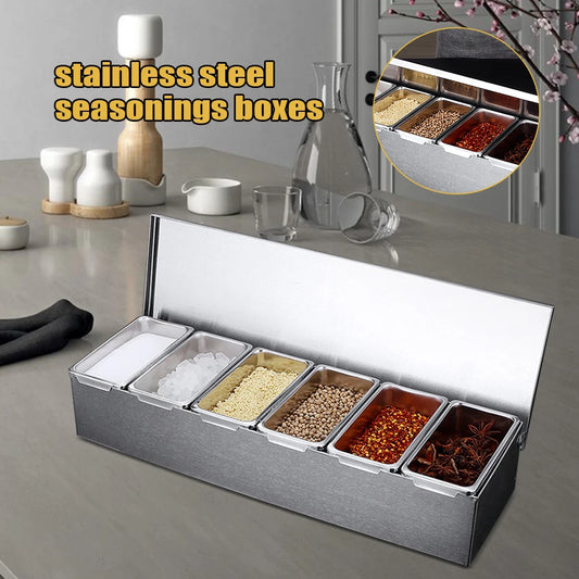Ingredient Container With 6 Grids Kitchen Spice Box Set With Lid Stainless Steel Spice Container Fruit Box Food Container