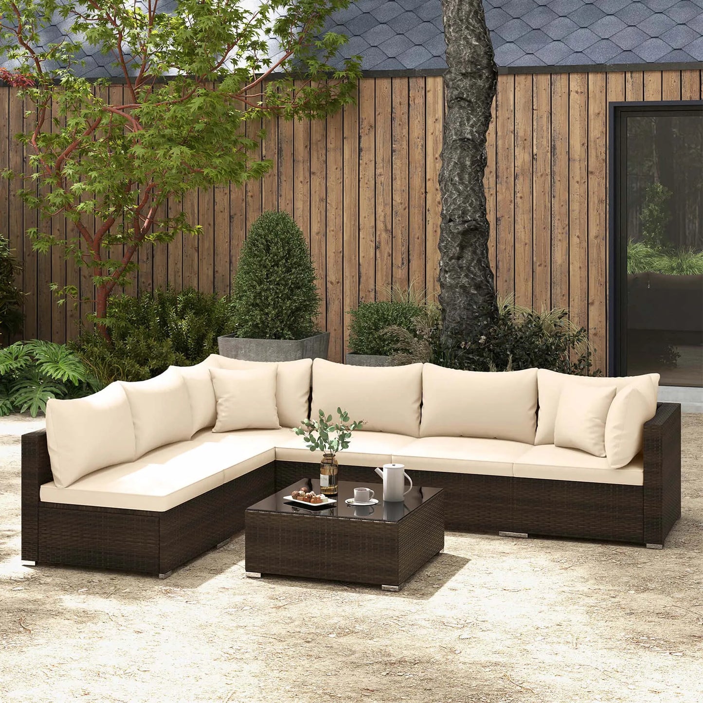 HOMASIS 7 Piece Patio Rattan Furniture Set Cushioned Sectional Sofa For Garden Outdoor