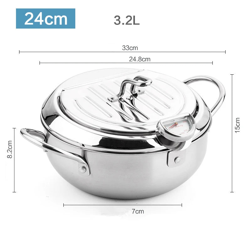 LMETJMA Japanese Stainless Steel Culinary DeepFrying Pot Integrated Thermometer Lid