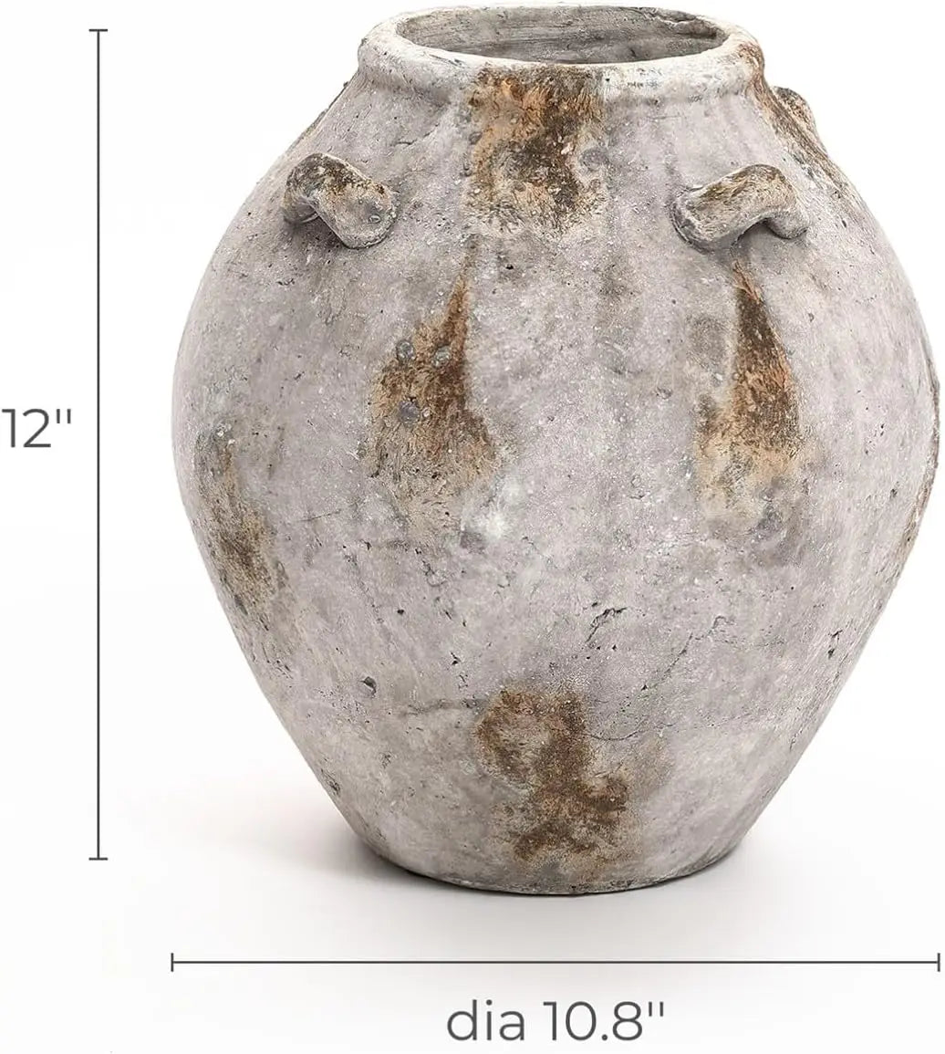 High-concerned Ceramic Flower Vase With Decorative Handles Terracotta Living Room