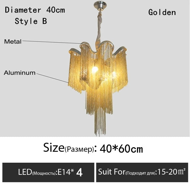 Italy Designer Stream Luxury Tassel Chandelier Aluminum Chain Lighting