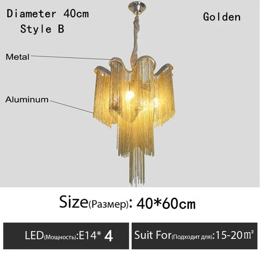 Italy Designer Stream Luxury Tassel Chandelier Aluminum Chain Lighting