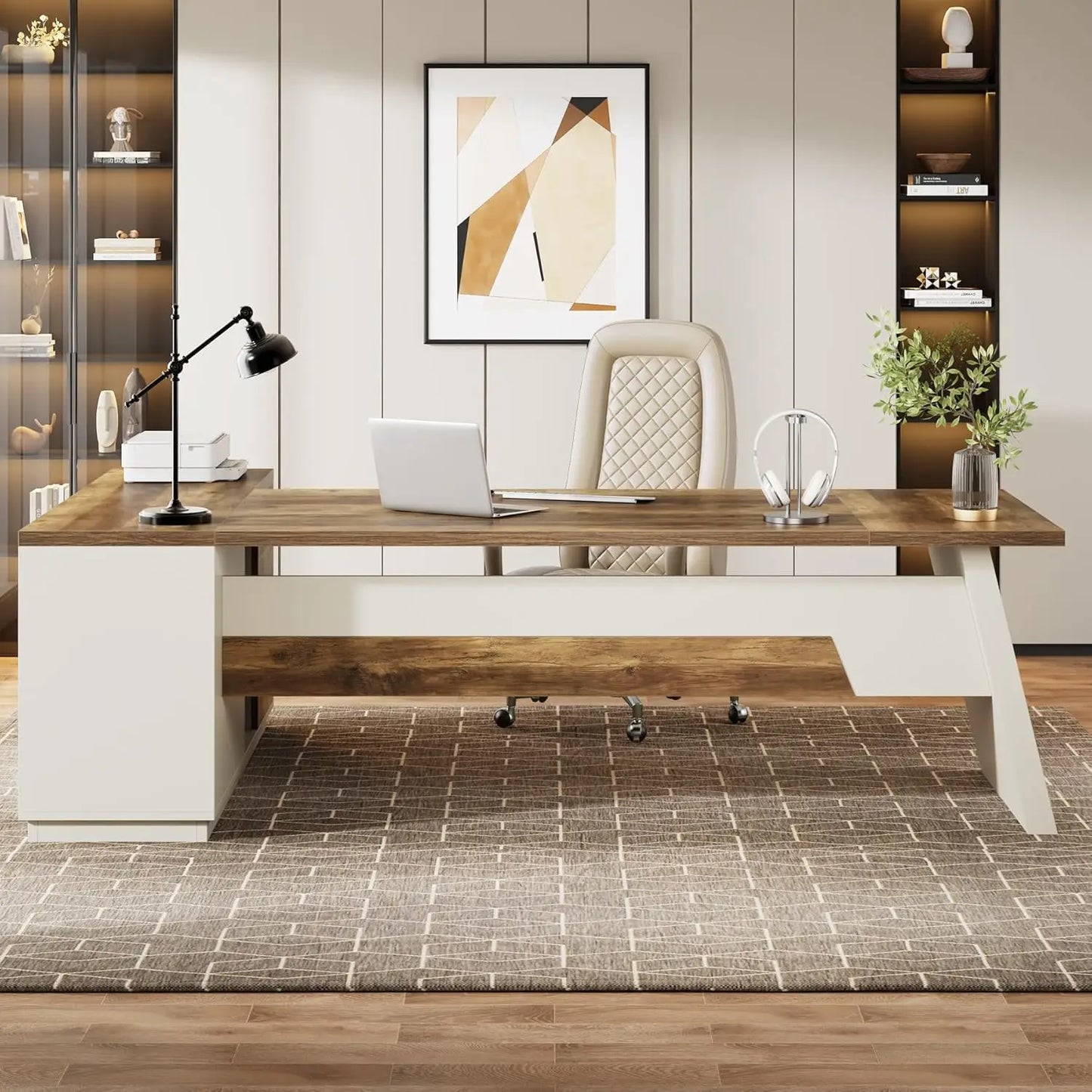 Little Tree L-Shaped Executive Desk With Drawers And File Cabinet