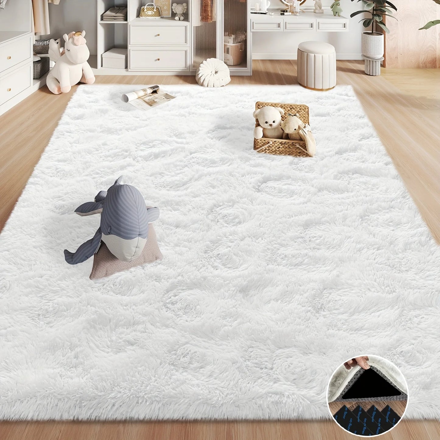 Aubusson Shaggy Non Slip Rug Modern Plush Carpet Living Room