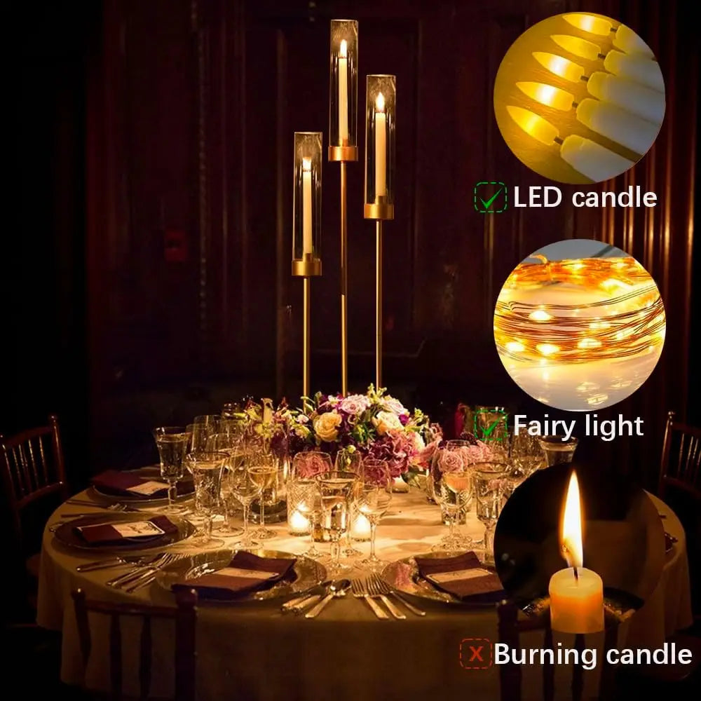 Hign-concerned 16 Piece Gold Three Arm Candelabra Candlestick Holder Decorations