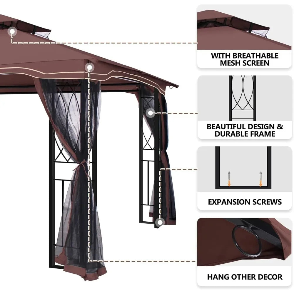 High Concerned Outdoor Patio Gazebo With Polyester Roof And Breathable Netting For Garden