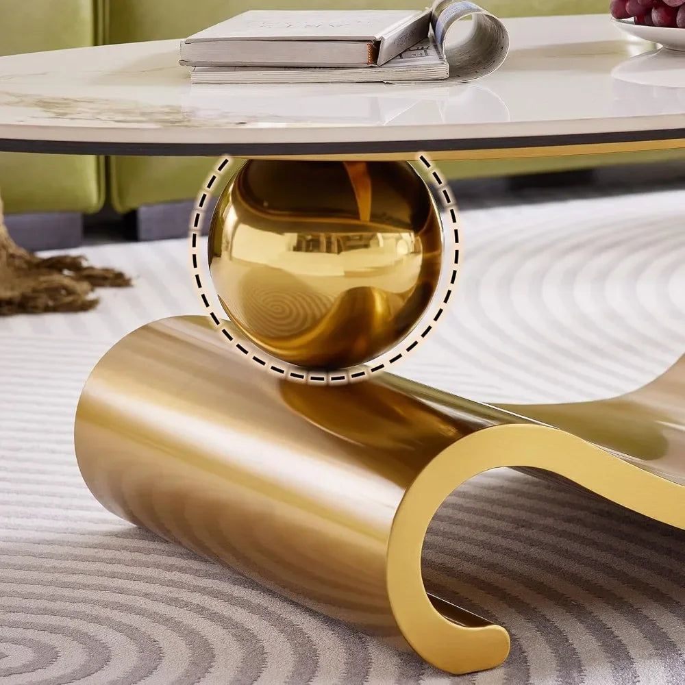 General Use Modern Oval Faux Marble Coffee Table Metal Base