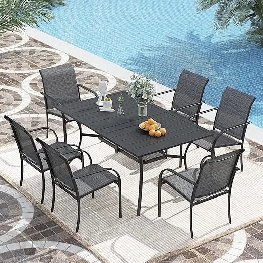7-Piece Outdoor Patio Dining Set Weather-Resistant Powder-Coated Stackable Chairs