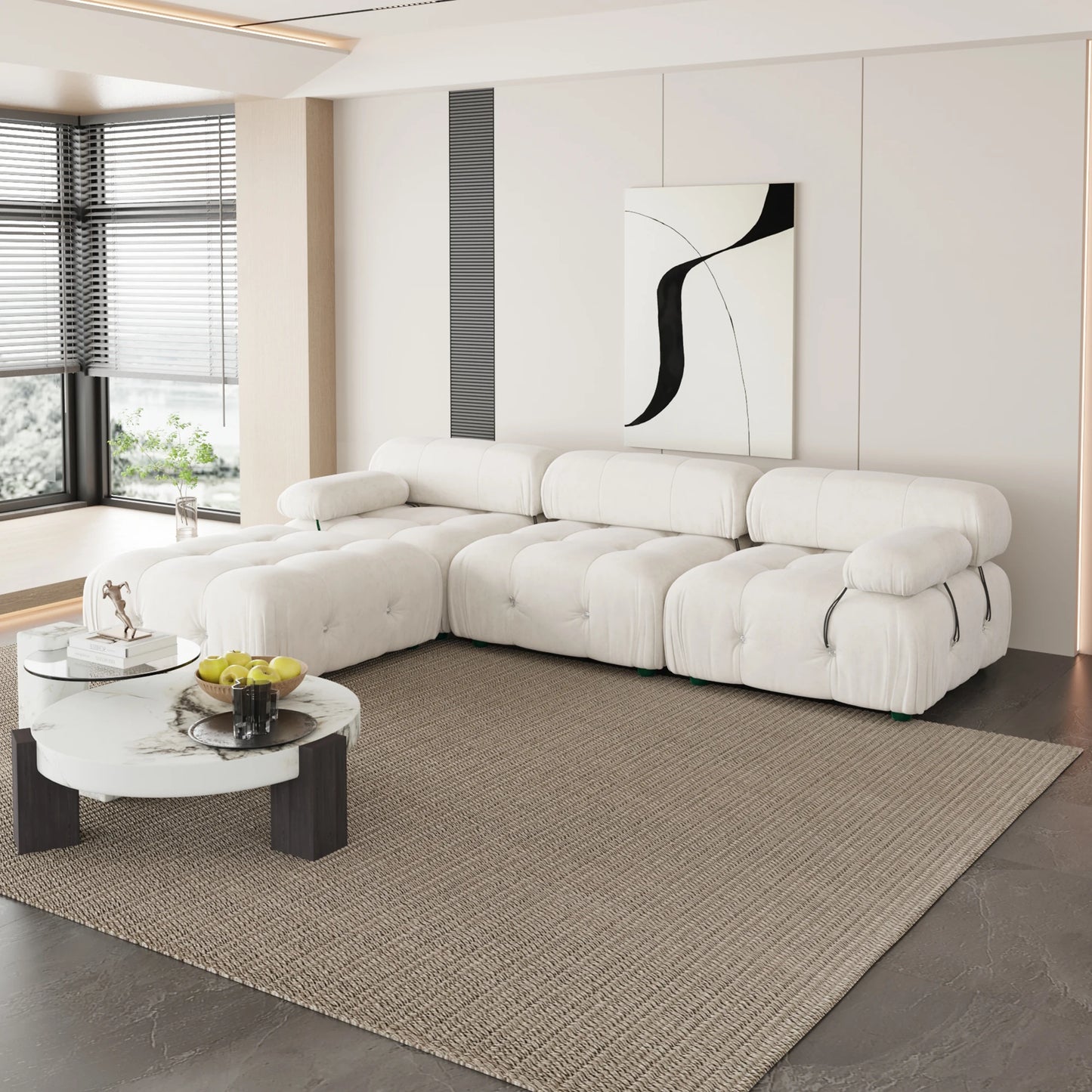 CN Guangdong Velvet L Shaped Modular Sectional Sofa With Ottoman
