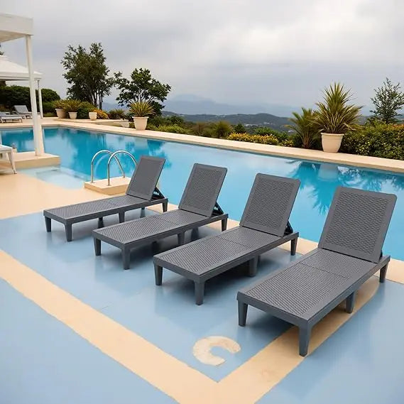 Outdoor-Grade Chaise Lounge Chairs Set of Four Weatherproof Polypropylene Loungers