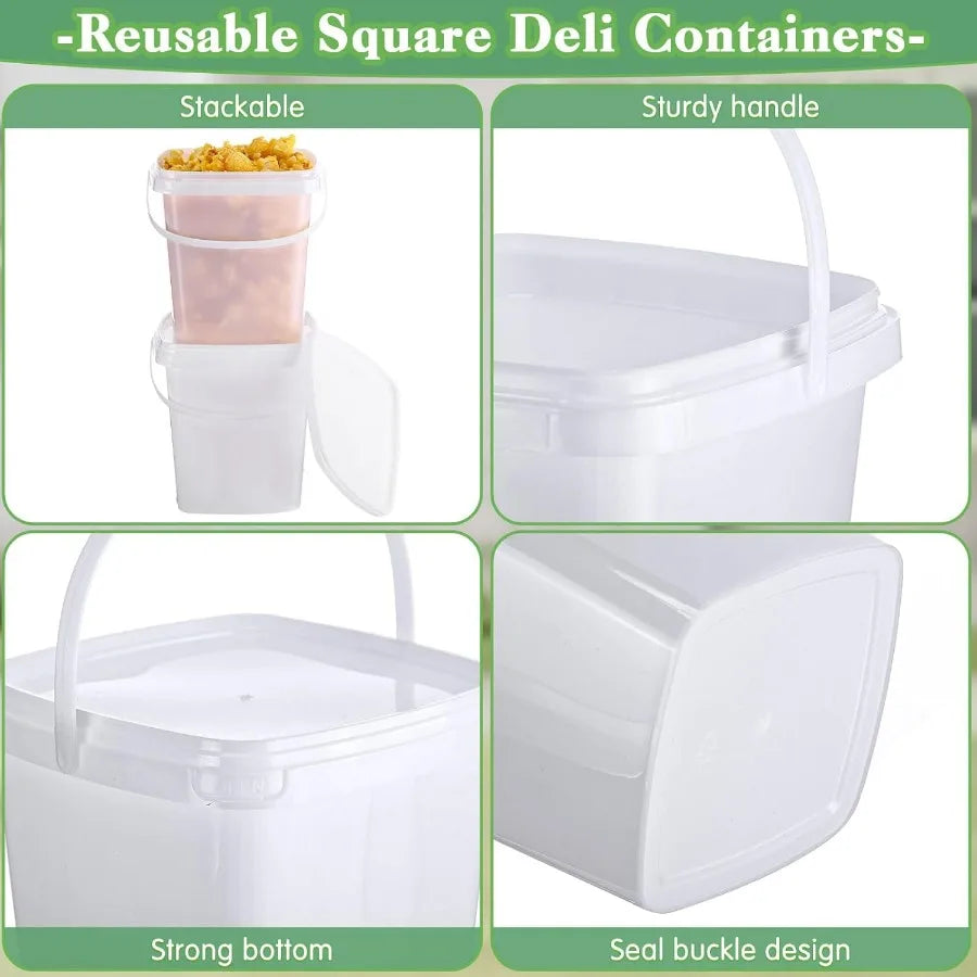 24 Pcs 3 Qt/ 101 Oz/ 3 L Plastic Food Containers, 0.74 Gallon Ice Cream Buckets with Lids and Handle Reusable Square Deli Contai