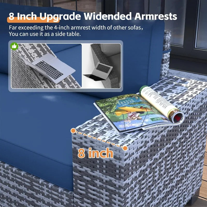 Patio Furnishings Featuring Firepit Table Rattan Exterior Weatherproof Sectional Set