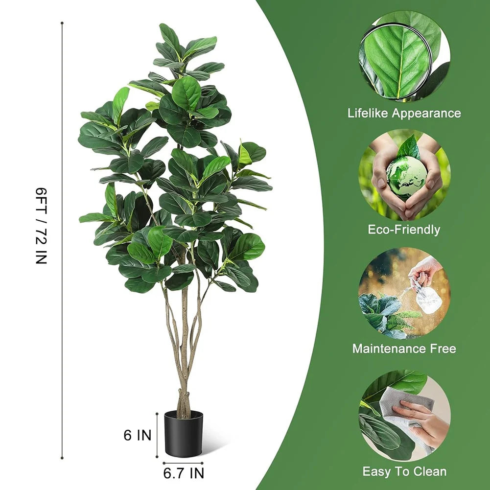 HiMISCN Fiddle Leaf Fig Tree Artificial Plant With Pot