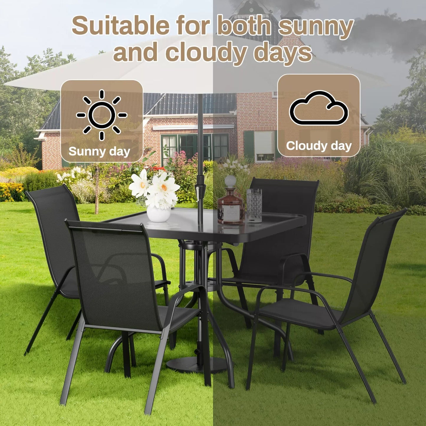 General Weather Resistant Outdoor Patio Dining Set With Durable PremiumTextileneChairs