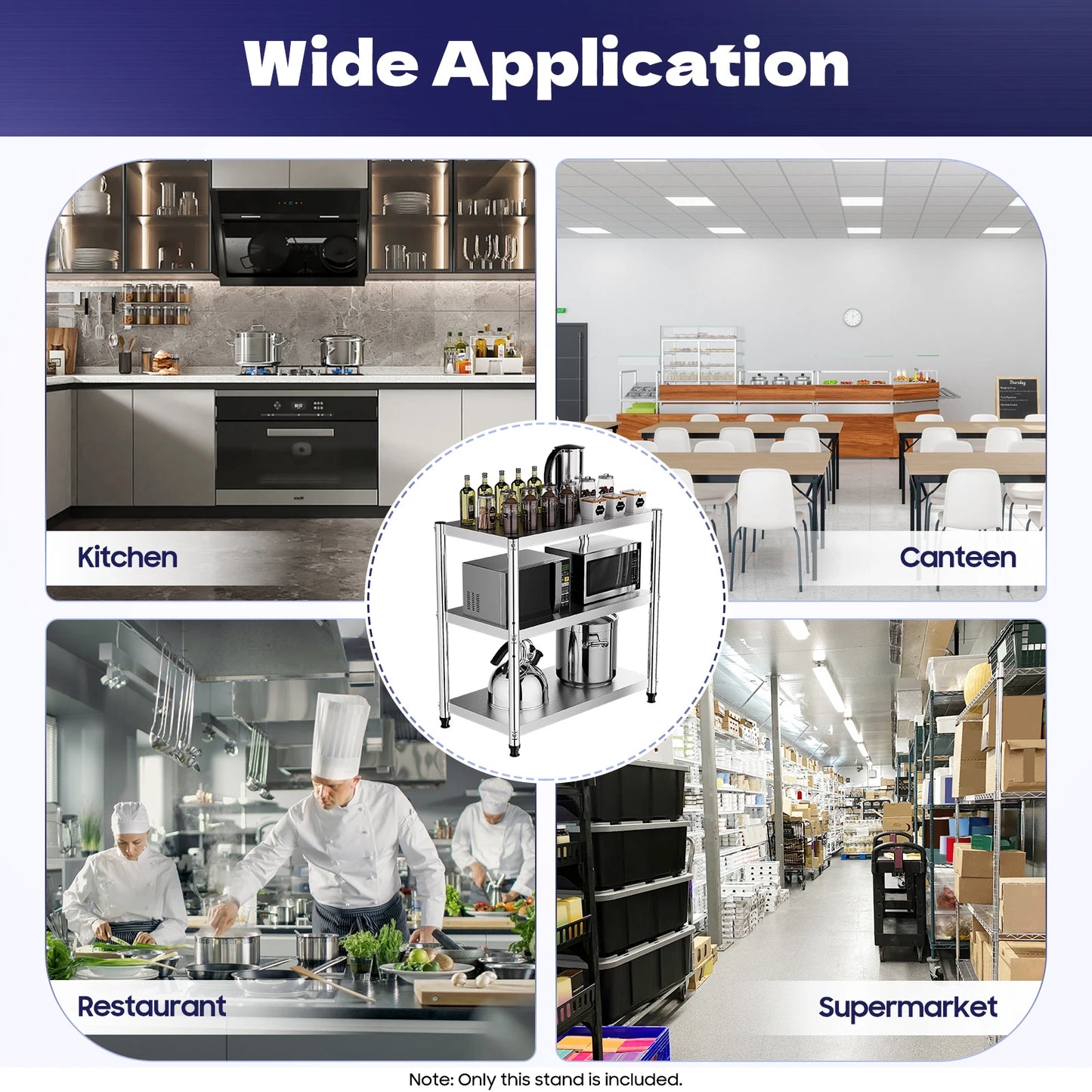 Column 3-Tier Adjustable Stainless Steel Kitchen Shelf Stand