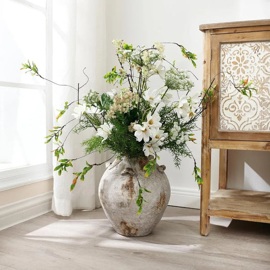 High-concerned Ceramic Flower Vase With Decorative Handles Terracotta Living Room