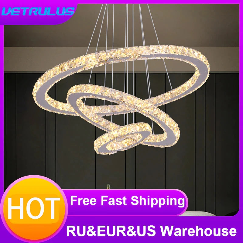 VETRULUSB Crystal LED Ring Pendant Chandelier Modern Ceiling Light